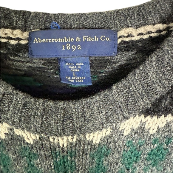 Vintage Abercrombie Fitch Wool Fisherman Sweater Men L Nordic Fair Isle 90’s Y2K - Picture 2 of 3
